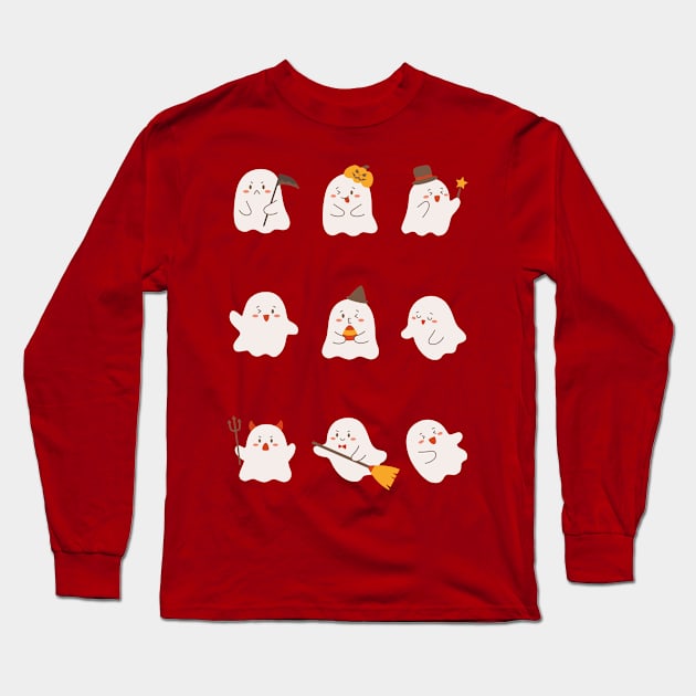 Boo Squad, Cute Ghost Design Long Sleeve T-Shirt by Teesquares